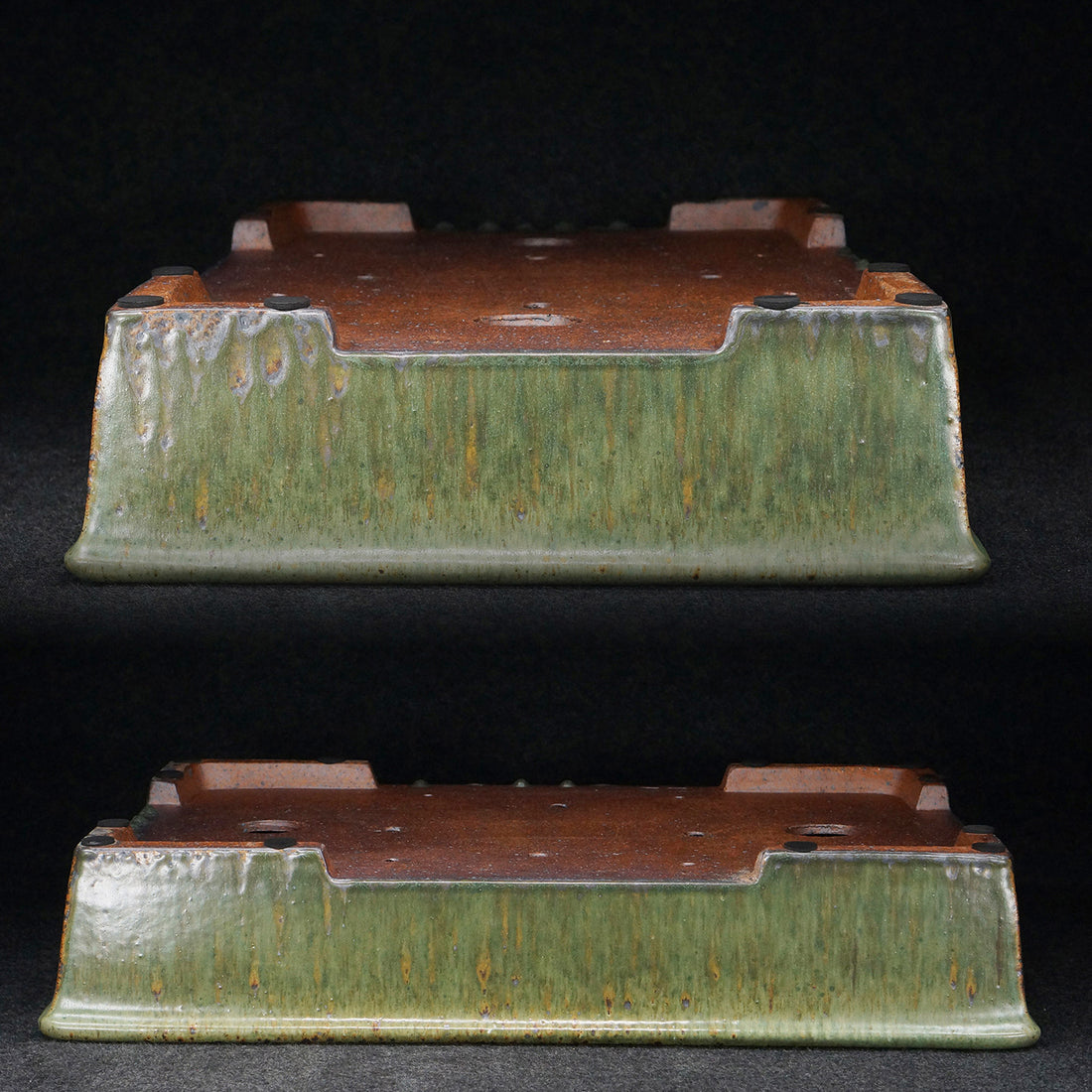 23.1 inch (58.8cm) Extra Large Rectangular Green Multi-Tone Jun Glaze Bonsai Pot Upside Down View