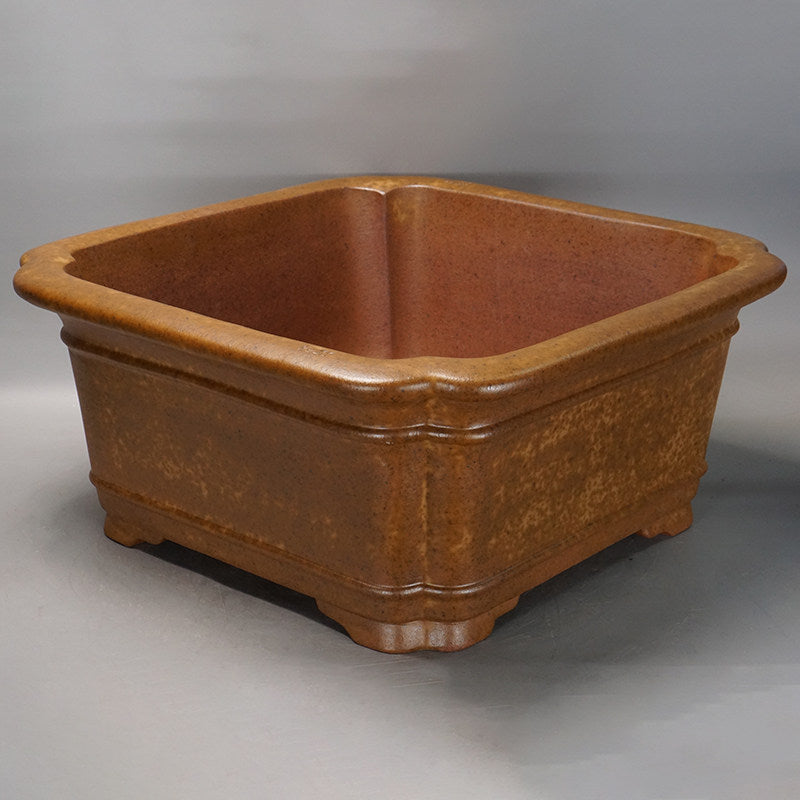 23.2 inch (59cm) Large Square Indented Corner Wood-Fired Speckle Finish Deep Bonsai Pot Corner View