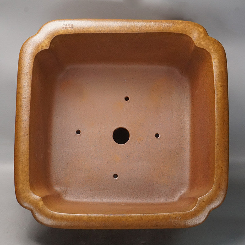 23.2 inch (59cm) Large Square Indented Corner Wood-Fired Speckle Finish Deep Bonsai Pot Inner View