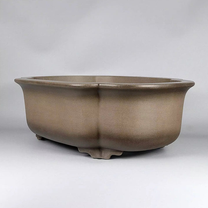 23 inch (58.5cm) Extra Large Lotus Shaped Beige Dual Tone Unglazed Deep Bonsai Pot Corner View