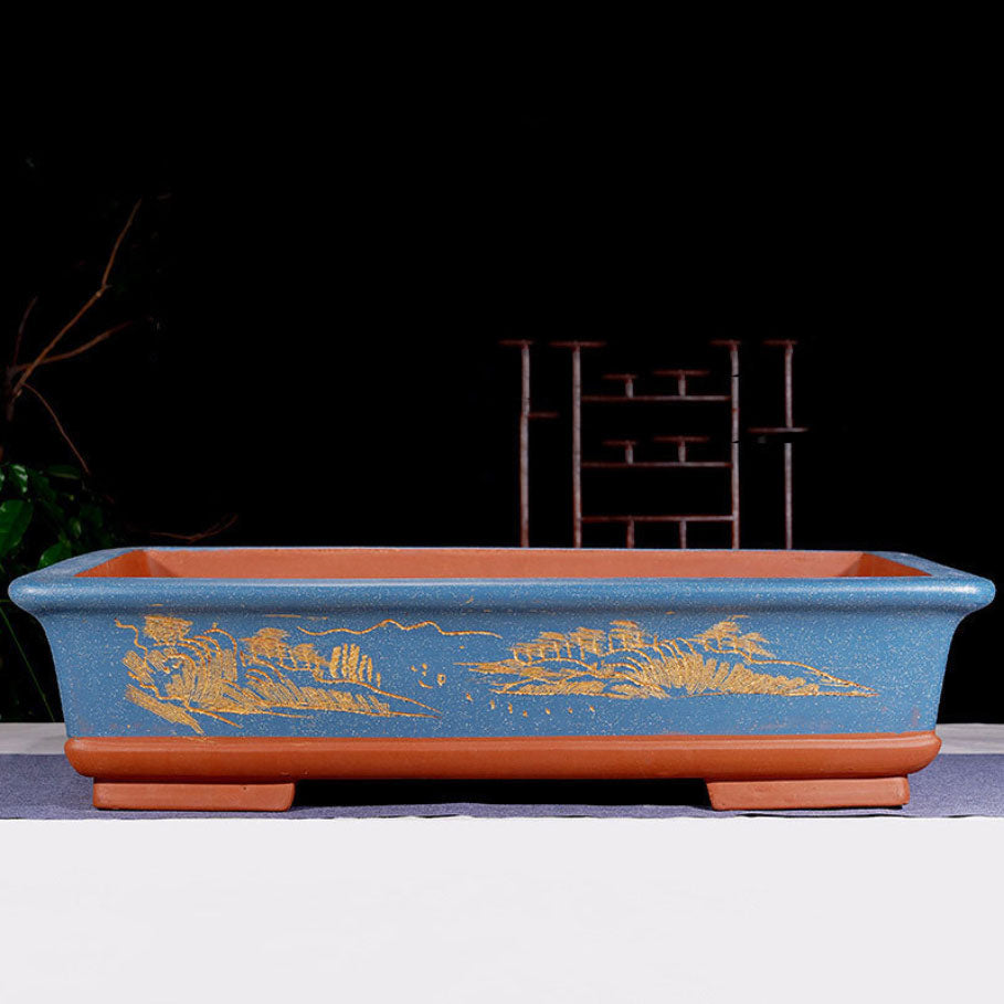 24.4" (62cm) Extra Large Handmade Rectangular Blue Bonsai Forest Pot