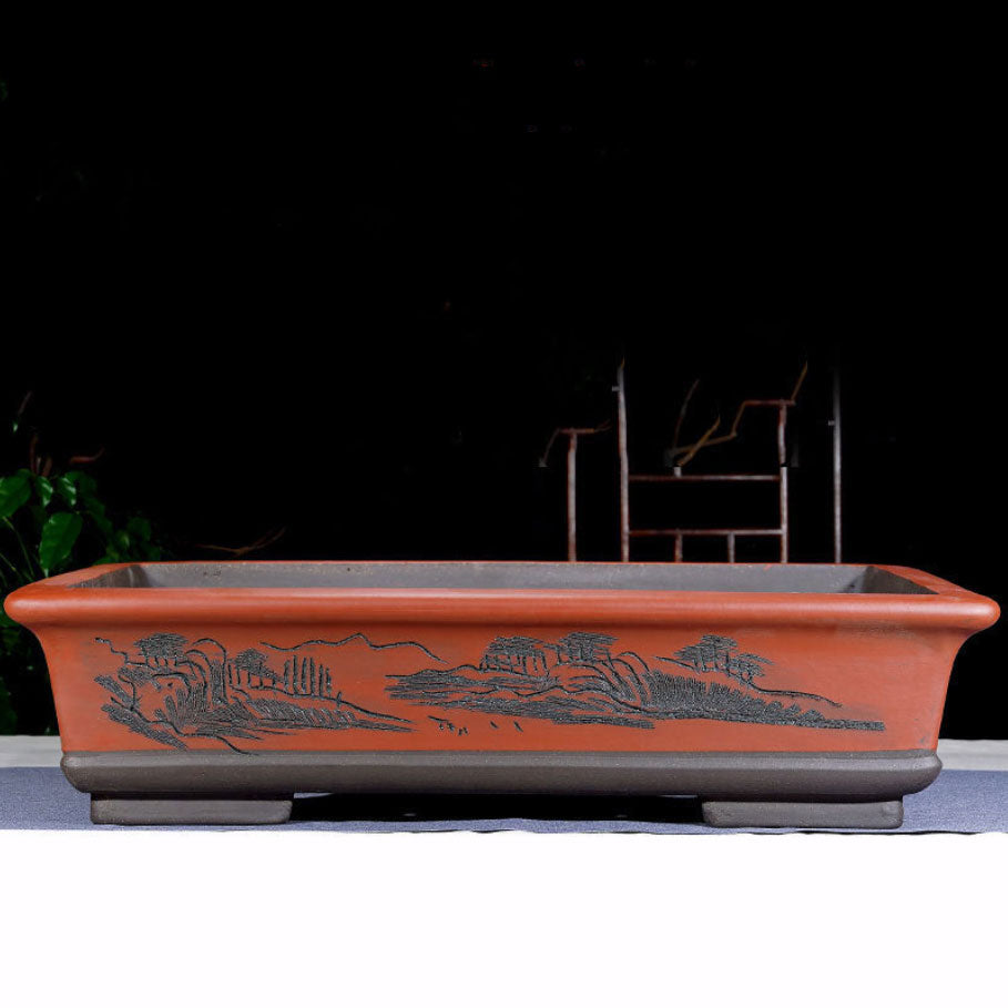 24.4" (62cm) Extra Large Handmade Rectangular Red Bonsai Forest Pot
