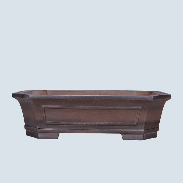24.4 inch (62cm) Extra Large Corner-Cut Rectangular Brown Dual Tone Unglazed Bonsai Pot