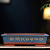 24.4 inch (62cm) Extra Large Rectangular Bonsai Pot w Chinese Calligraphy Blue Color