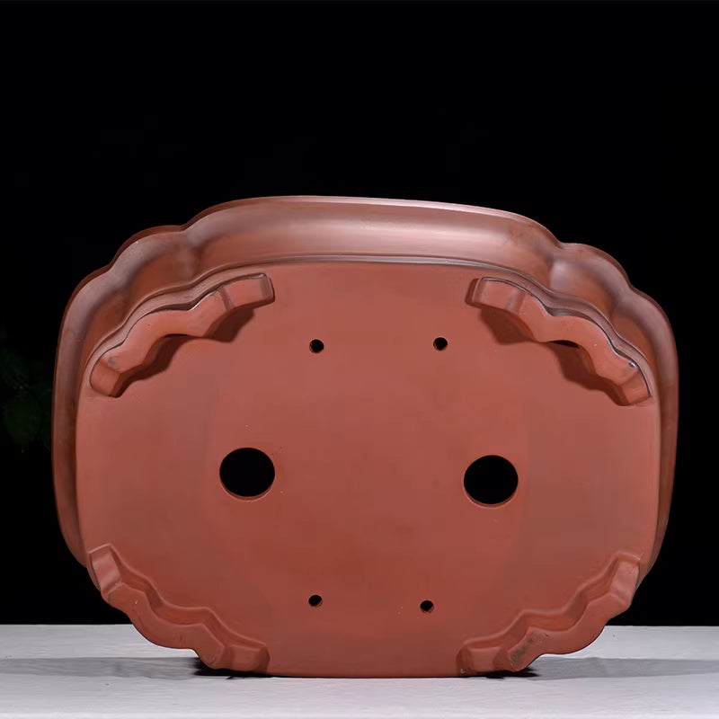 24.4 inch (62cm) Extra Large Rectangular Unglazed Bonsai Pot w Scalloped Corners Bottom View