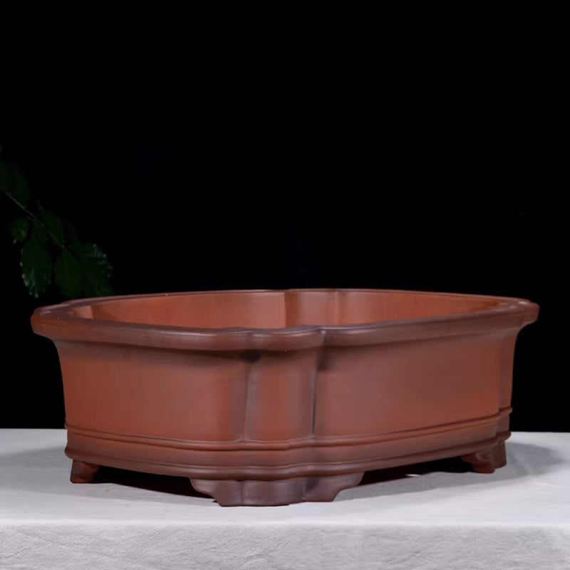 24.4 inch (62cm) Extra Large Rectangular Unglazed Bonsai Pot w Scalloped Corners Corner View