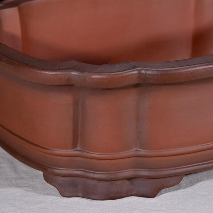 24.4 inch (62cm) Large Rectangular Bonsai Pot w Scalloped Corners & Double Rim Design Close Shot