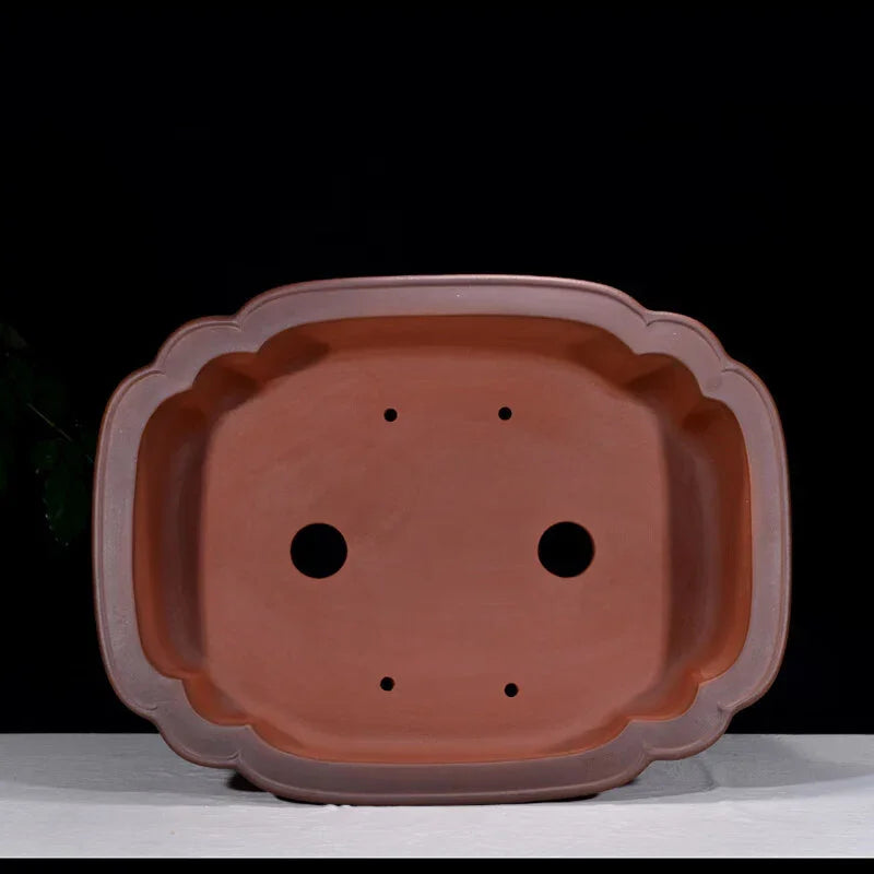 24.4 inch (62cm) Large Rectangular Bonsai Pot w Scalloped Corners & Double Rim Design Inner View