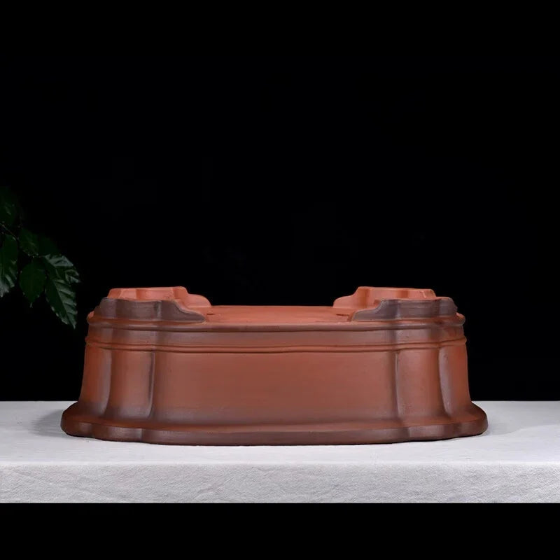 24.4 inch (62cm) Large Rectangular Bonsai Pot w Scalloped Corners & Double Rim Design Side View