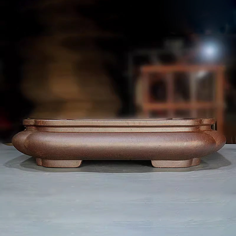 24.4 inch (62cm) XL Indented Corner Unique Convex Rectangle Wood-Fired Finish Bonsai Pot