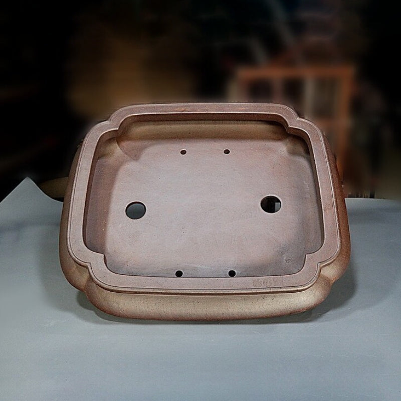 24.4 inch (62cm) XL Indented Corner Unique Convex Rectangle Wood-Fired Finish Bonsai Pot Inner View