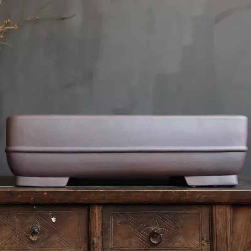 25.1 inch (64cm) Extra Large Rectangular Bonsai Pot w Subtle Raised Line