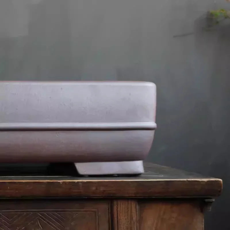 25.1 inch (64cm) Extra Large Rectangular Bonsai Pot w Subtle Raised Line Close Shot