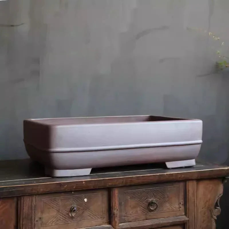 25.1 inch (64cm) Extra Large Rectangular Bonsai Pot w Subtle Raised Line Corner View