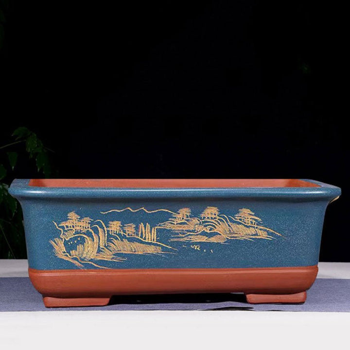 25.2" (64cm) Extra Large Rectangular Artistic Blue Bonsai Pot Handmade
