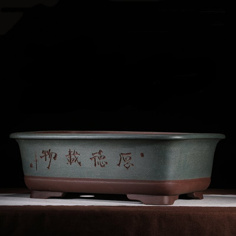 25.2" (64cm) Extra Large Rectangular Bonsai Pots w Chinese Calligraphy Blue Color