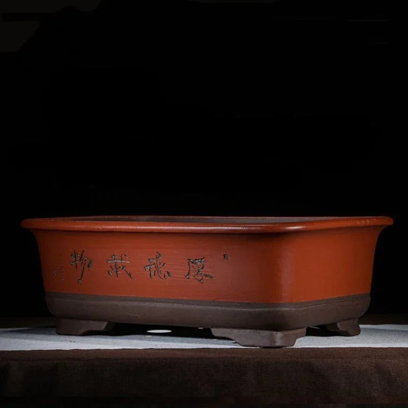 25.2" (64cm) Extra Large Rectangular Bonsai Pots w Chinese Calligraphy Red Color