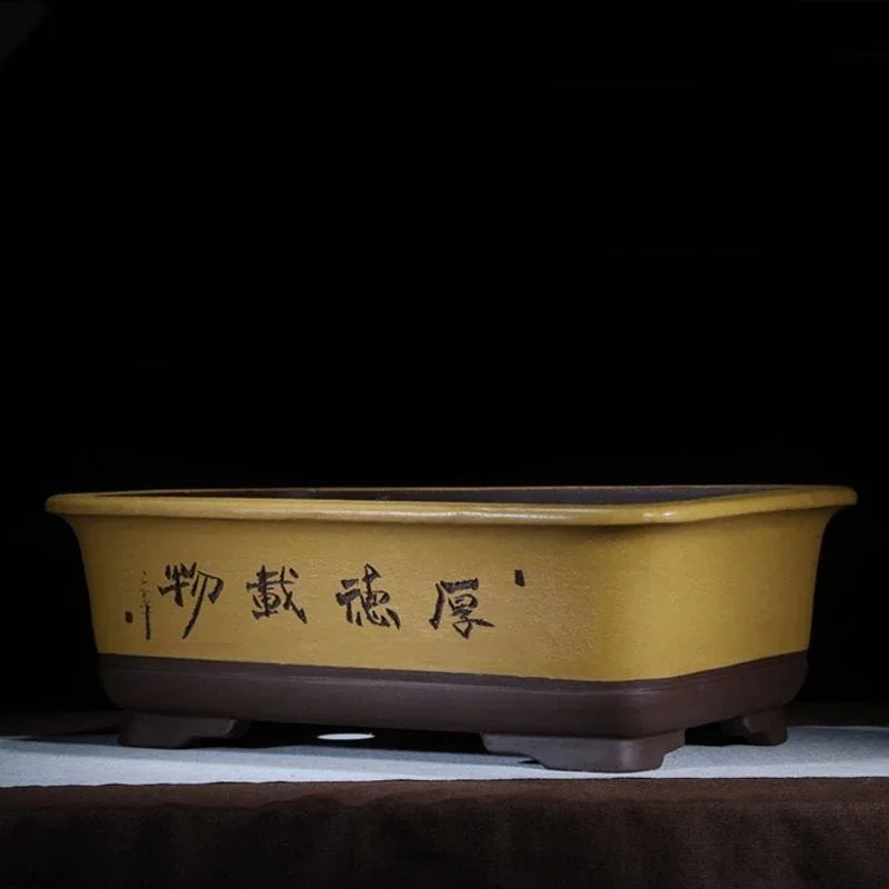 25.2" (64cm) Extra Large Rectangular Bonsai Pots w Chinese Calligraphy Yellow Color