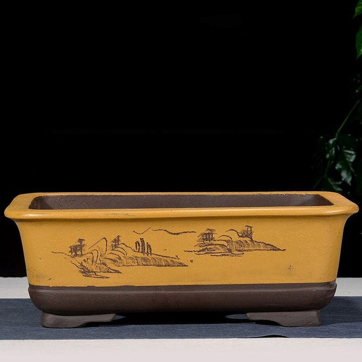 25.2" Extra Large Rectangular Yellow Unglazed Deep Bonsai Pot