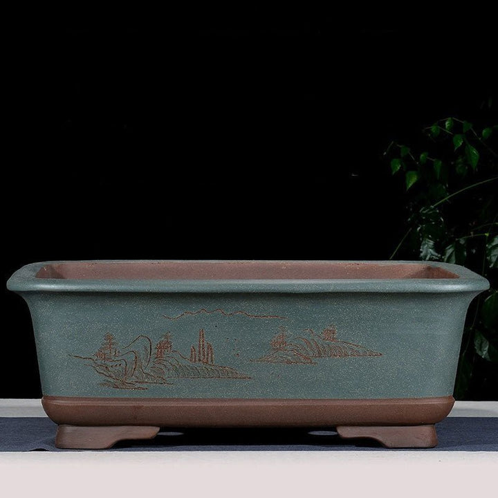25.2" XL Rectangular Blue Unglazed Traditional Bonsai Pot