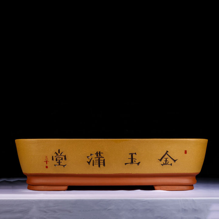 25.6 inch (65cm) Extra Large Rectangle Forest Bonsai Pot w Chinese Calligraphy Yellow Color
