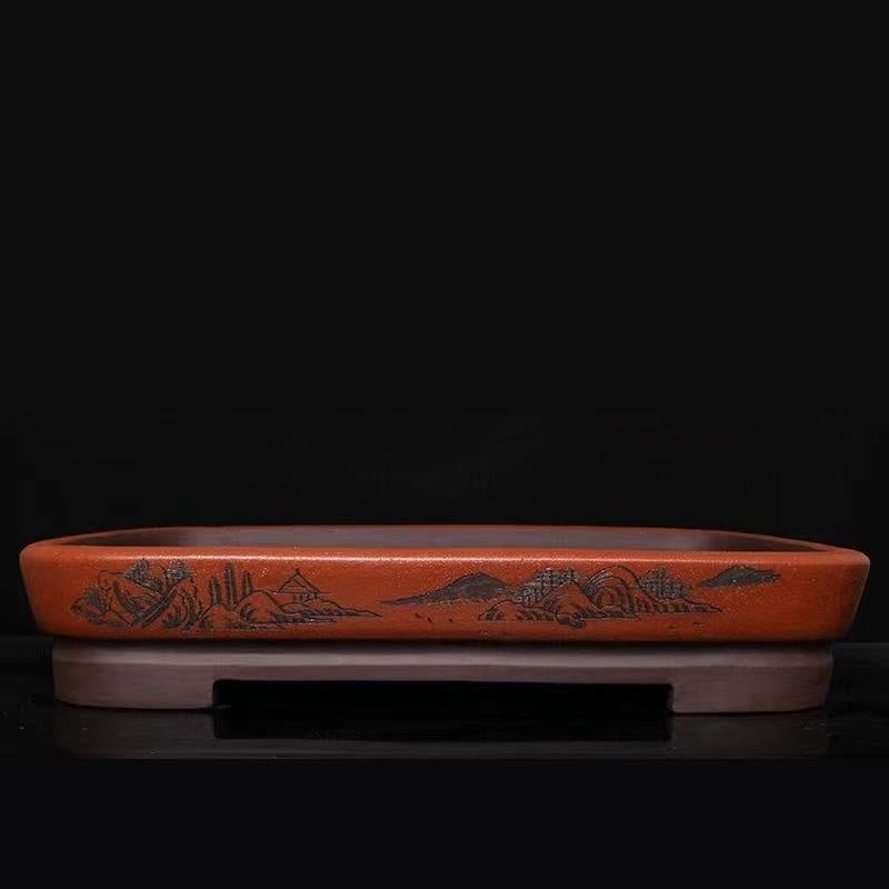 25.6" (65cm) Extra Large Rectangular Engraved Bonsai Forest Pot
