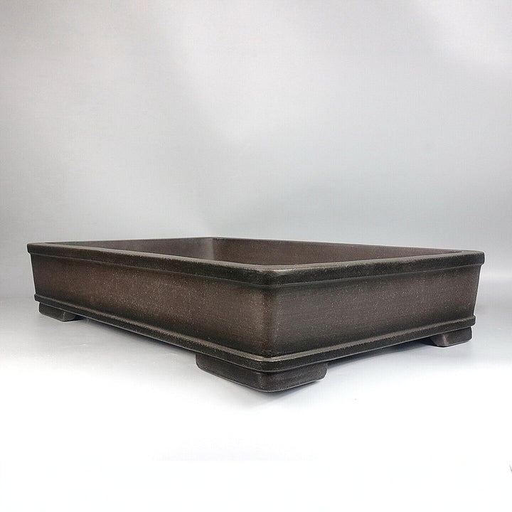 25.6 inch (65cm) Extra Large Rectangular Shallow Dark Unglazed Forest Bonsai Pot Corner View