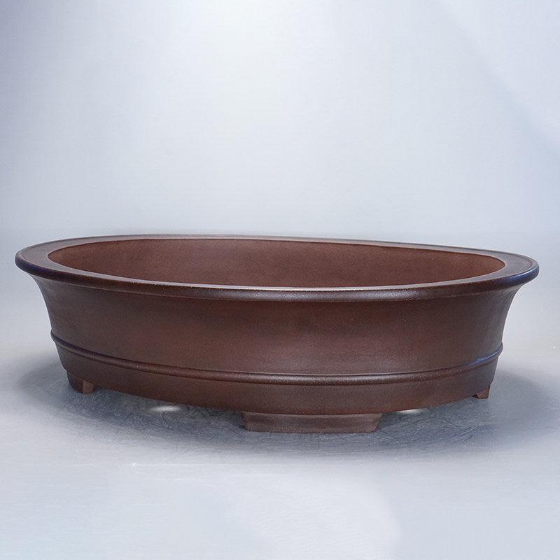 25.6 inch (65cm) Extra Large Traditional Oval Raised Feet Premium Unglazed Bonsai Pot Corner View