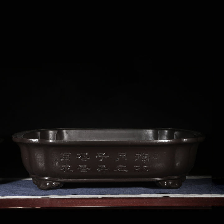 25.7" (65.5cm) Extra Large Rectangle Black Bonsai Pots w Scalloped Corners & Raised Feet