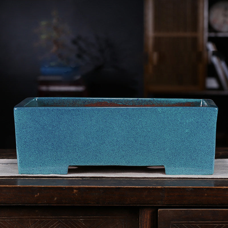 25 inch (63.5cm) Extra Large Rectangular Tradiitonal Blue Glazed Minimal Bonsai Pot
