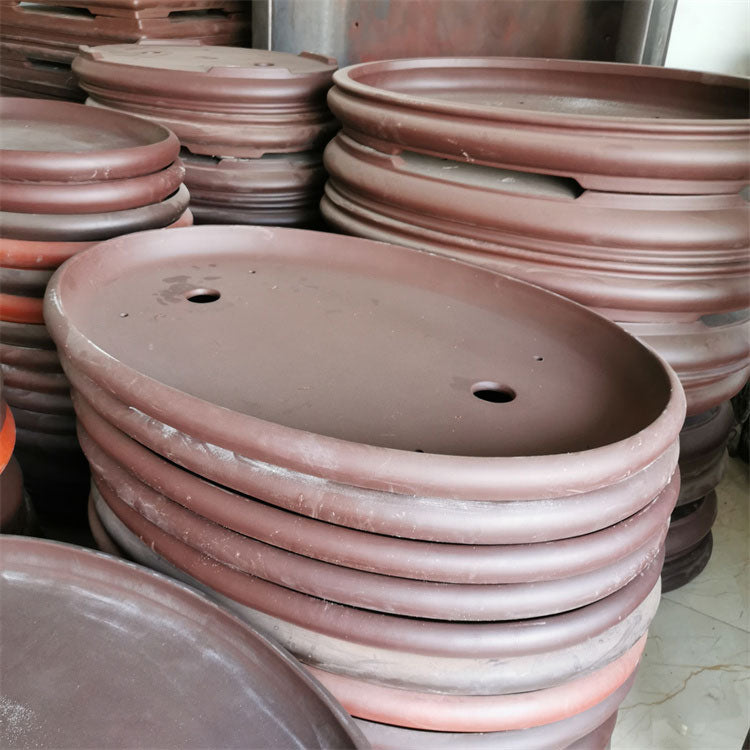 26.7 inch (68cm) Extra-Large Oval Unglazed Shallow Forest Bonsai Pot Corner View