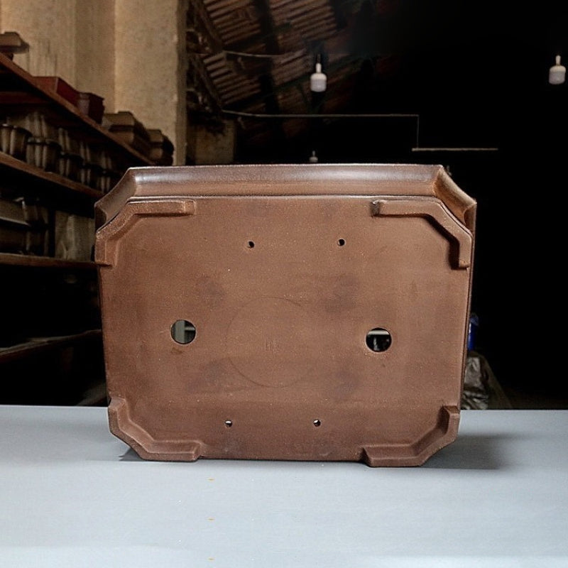 27.1 inch (69cm) Extra Large Corner-Cut Rectangle Premium Unglazed Handmade Bonsai Pot Bottom View