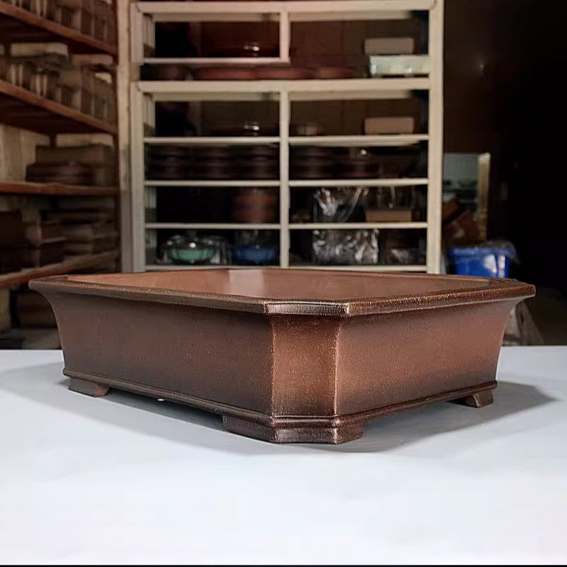 27.1 inch (69cm) Extra Large Corner-Cut Rectangle Premium Unglazed Handmade Bonsai Pot Corner View