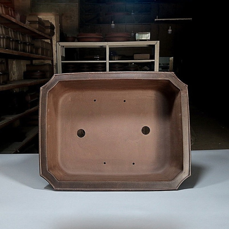 27.1 inch (69cm) Extra Large Corner-Cut Rectangle Premium Unglazed Handmade Bonsai Pot Inner View