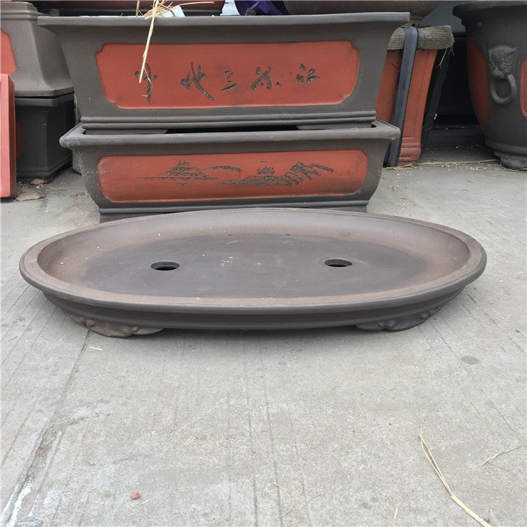 27.5 inch (70cm) Extra Large Oval Cloud Feet Shallow Bonsai Forest Pot Top View