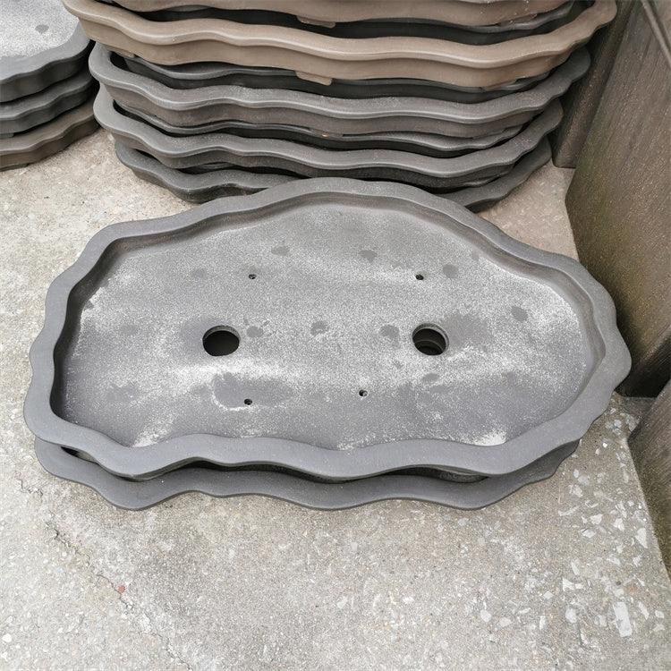 28.7 inch (73cm) Extra-Large Cloud-Shaped Handmade Forest Bonsai Slab Pot Inner View