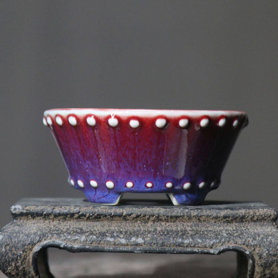 3.7" (9.5cm) Small Round Colorful Glazed Decorative Bonsai Pots