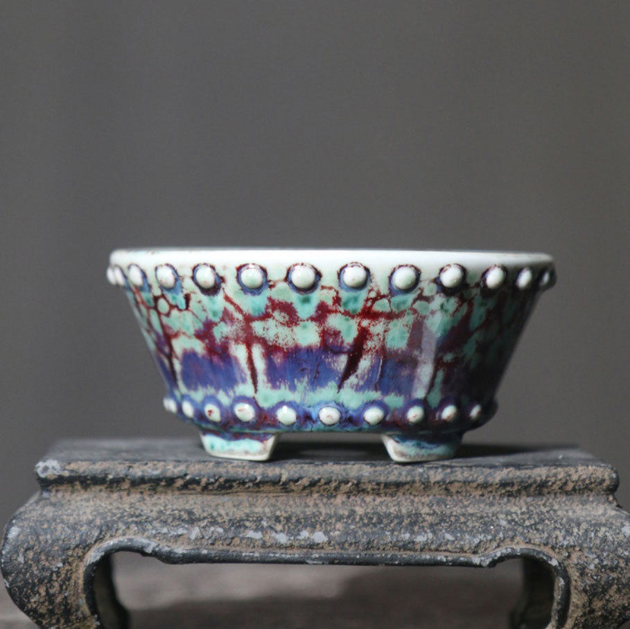 3.7" (9.5cm) Small Round Colorful Glazed Decorative Bonsai Pots