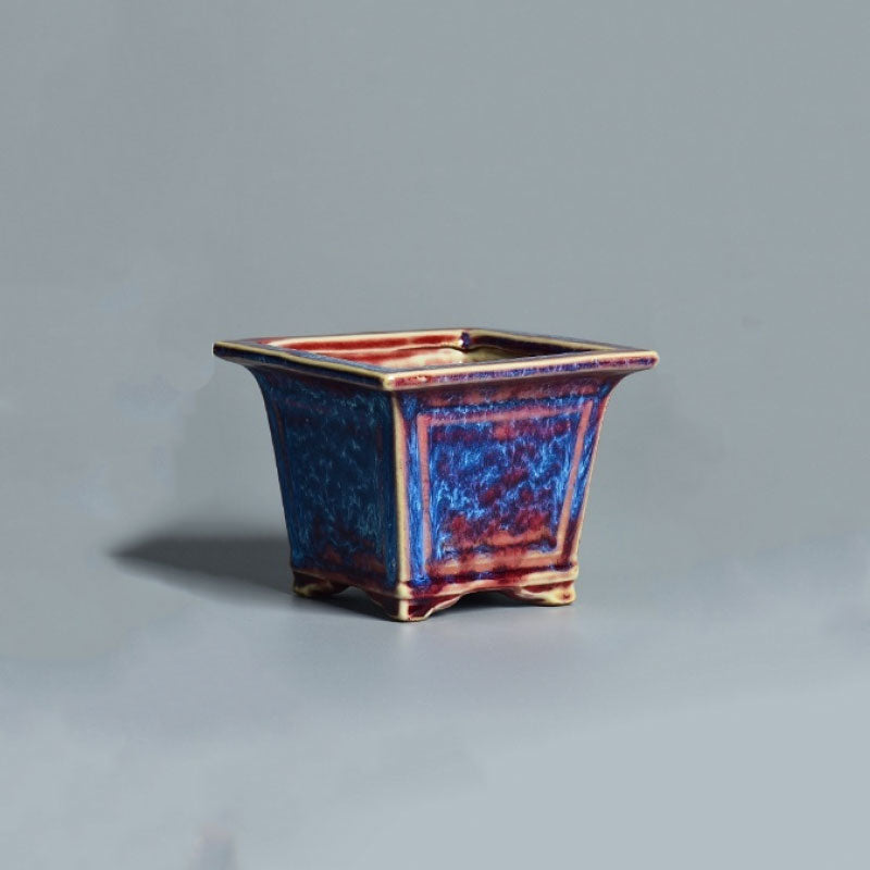 3.7" (9.5cm) Small Square Multi-Color Glazed Bonsai Pot