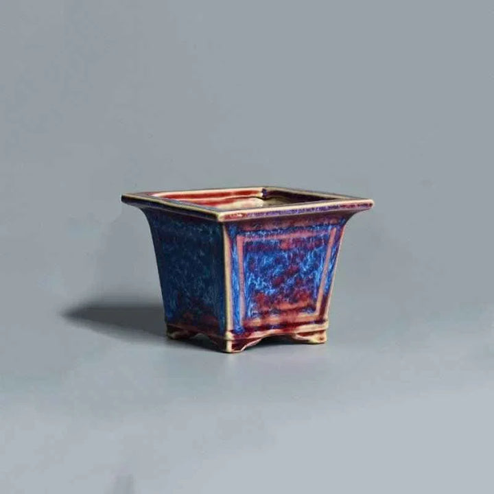 3.7" (9.5cm) Small Square Multi-Color Glazed Bonsai Pot