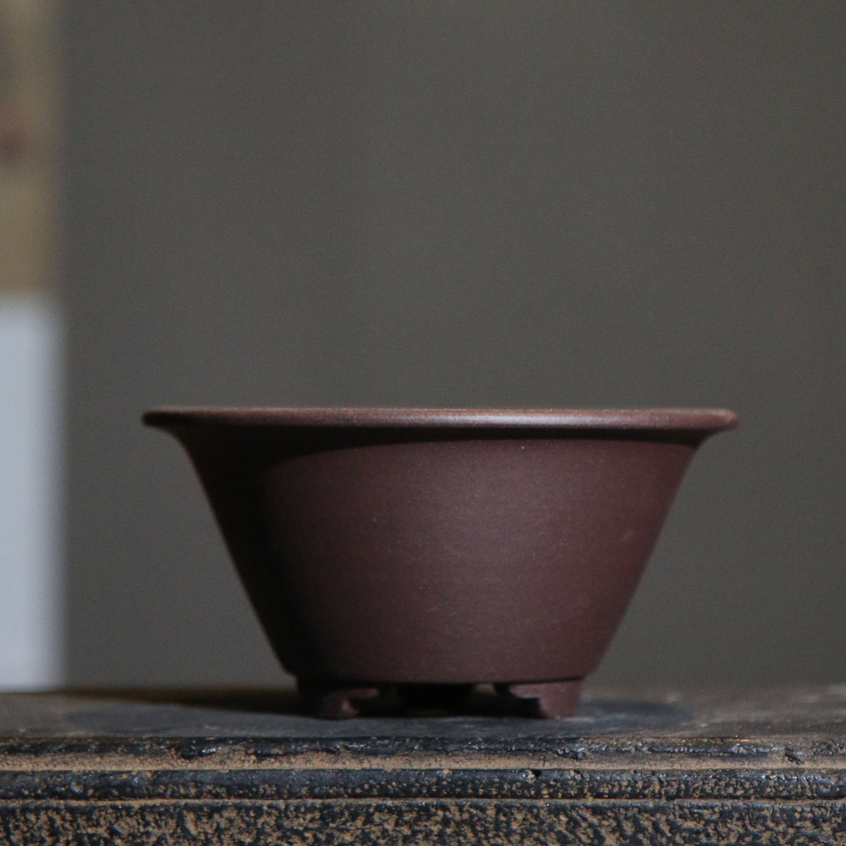 3.9" (10cm) Small Round Flared Handmade Bonsai Pots Dark Brown Color