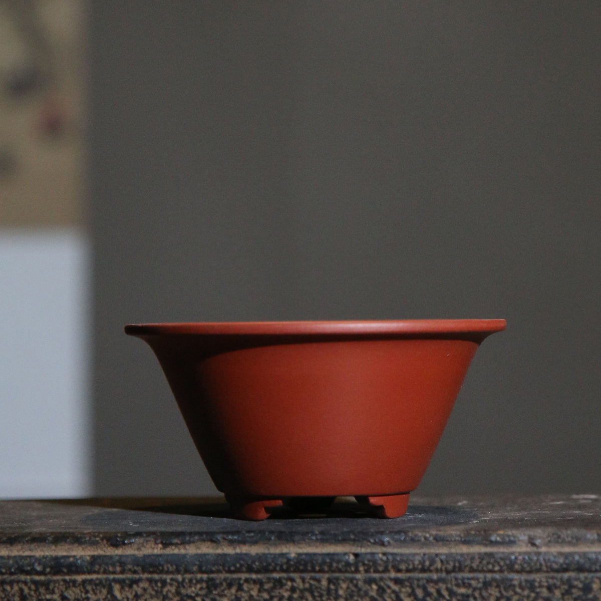 3.9" (10cm) Small Round Flared Handmade Bonsai Pots Red Color