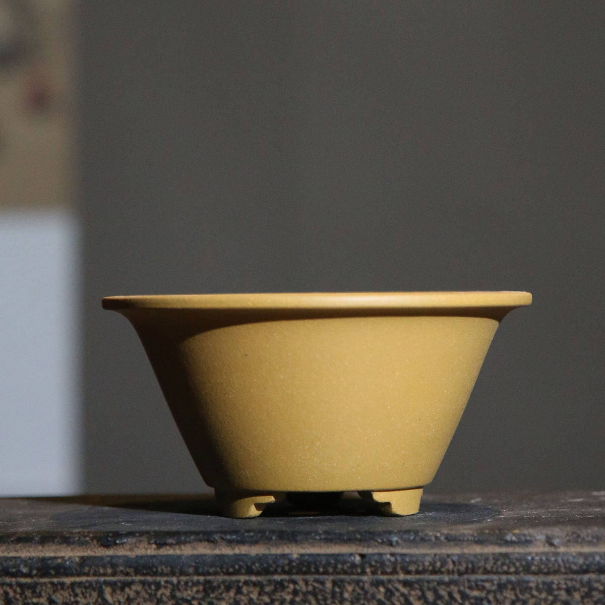 3.9" (10cm) Small Round Flared Handmade Bonsai Pots Yellow Color
