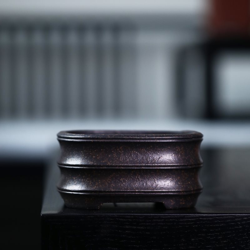3.9" (10cm) Small Square Bamboo Joint Style Bonsai Pots Black Color