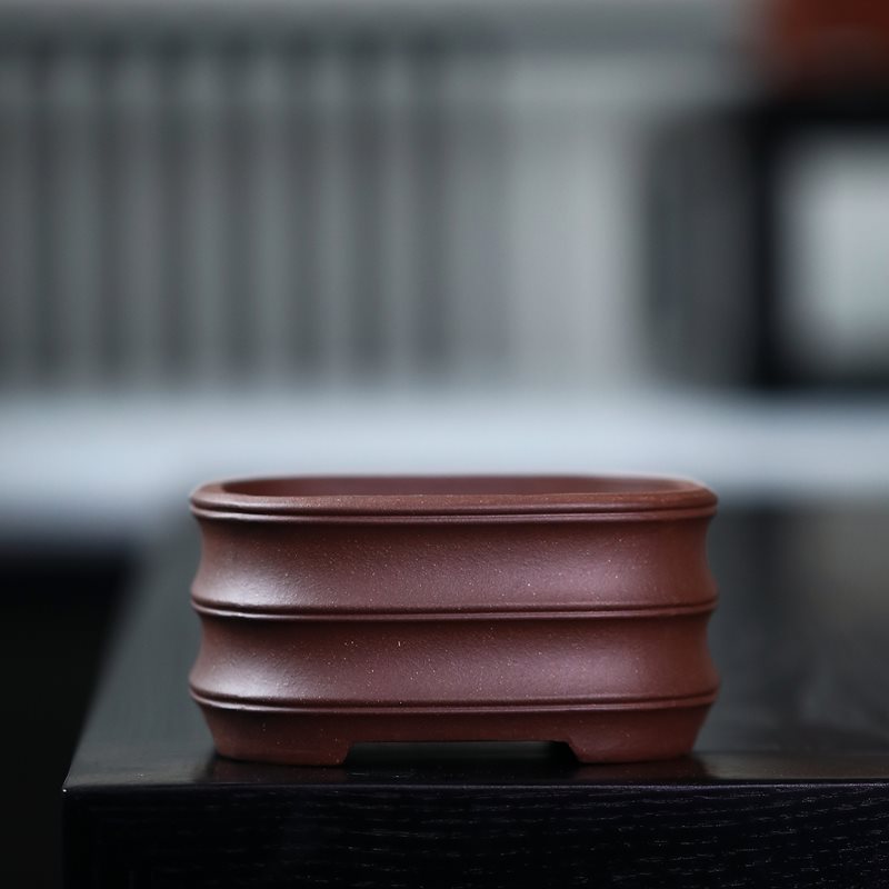 3.9" (10cm) Small Square Bamboo Joint Style Bonsai Pots Brown Color