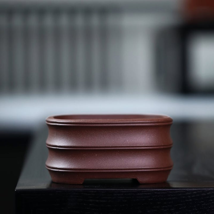 3.9" (10cm) Small Square Bamboo Joint Style Bonsai Pots Brown Color