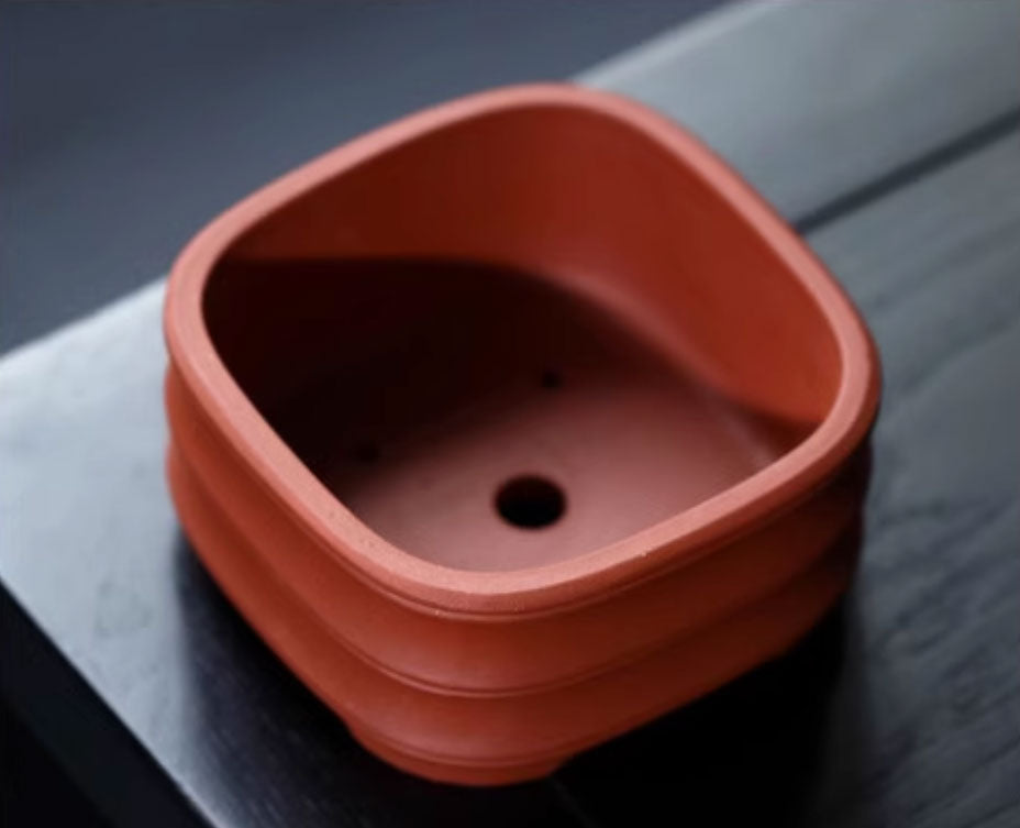3.9" (10cm) Small Square Bamboo Joint Style Bonsai Pots Inner View