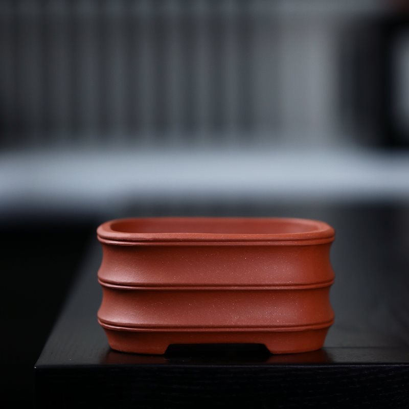 3.9" (10cm) Small Square Bamboo Joint Style Bonsai Pots Orange Color