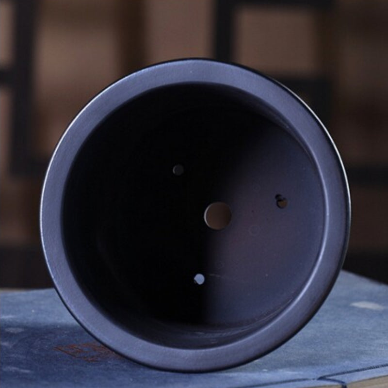 3.9 inch (10.1cm) Wide 3 inch (7.7cm) Deep Small Round Black-Brown Gradient Semi Cascade Bonsai Pot Inside View