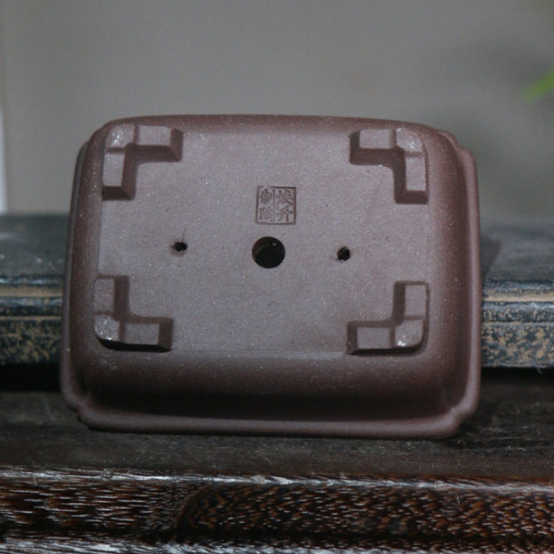 3.9 inch (10cm) Extra Small Rectangular Indented Corner Unglazed Bonsai Pots Bottom View